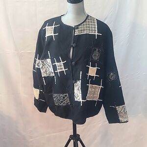 ALLURE Women's Black, Beige & White Patch Jacket Button-front, Size Missy Large